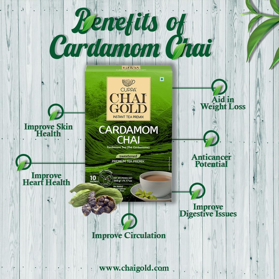 Cuppa Chai Gold Cardamom Chai | Sweetened Version | Pack Of 1 (10 Count)