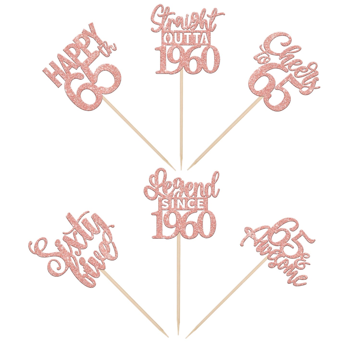 24Pcs Rose Gold Happy 65Th Birthday Cupcake Toppers Sixty Five Straight Outta 1960 Cupcake Picks Cheers To 65 Lengend Since 1960