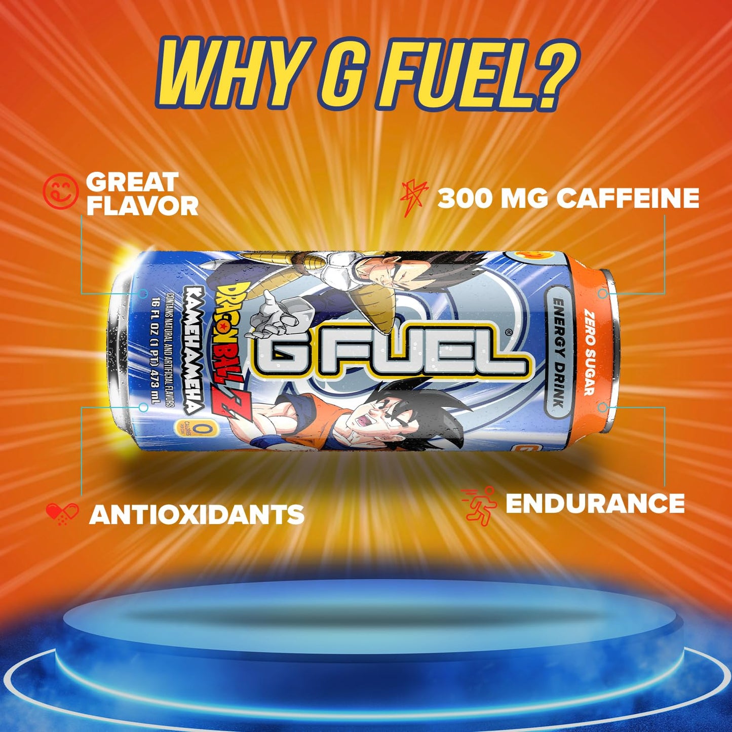 G Fuel Energy Drink, Kamehameha Strawberry Lychee Flavor, 16 oz Can, 12-Pack