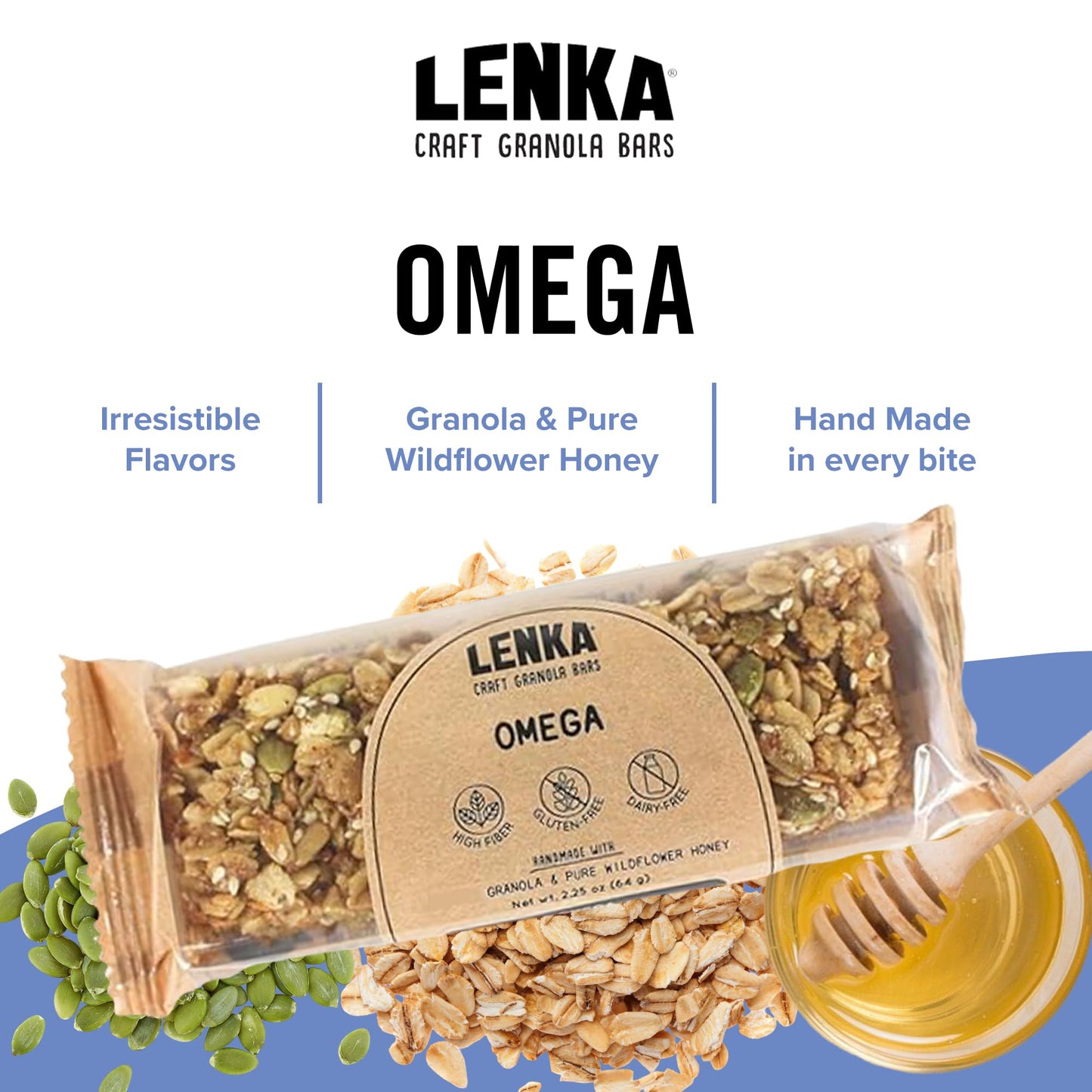 Lenka Handmade Craft Granola Bars - Omega Gluten Free High Fiber - Nutritious Snack Bar With 3000Mg Omega 3 And 7G Protein - 12