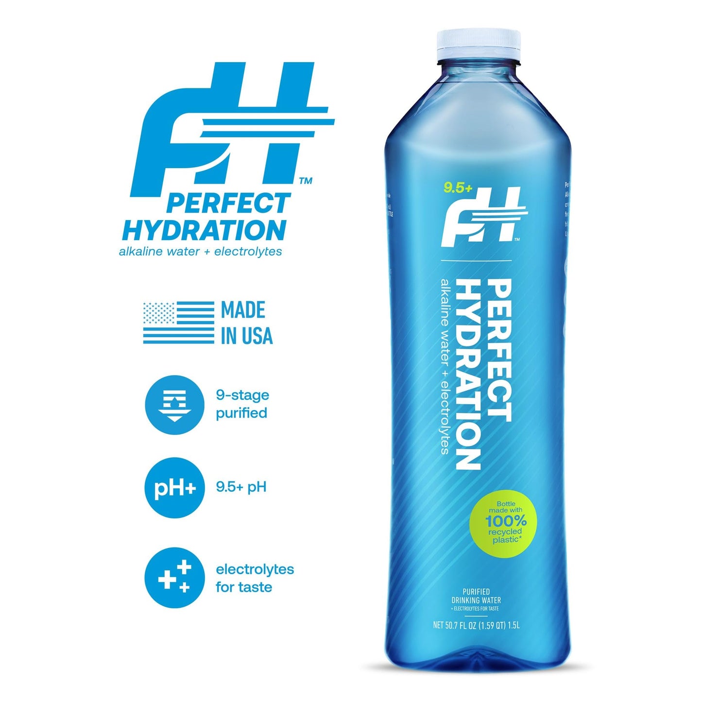 Perfect Hydration 9.5+ pH Alkaline Drinking Water, 1.5-Liter Bottle, Case of 12, 2-Pack