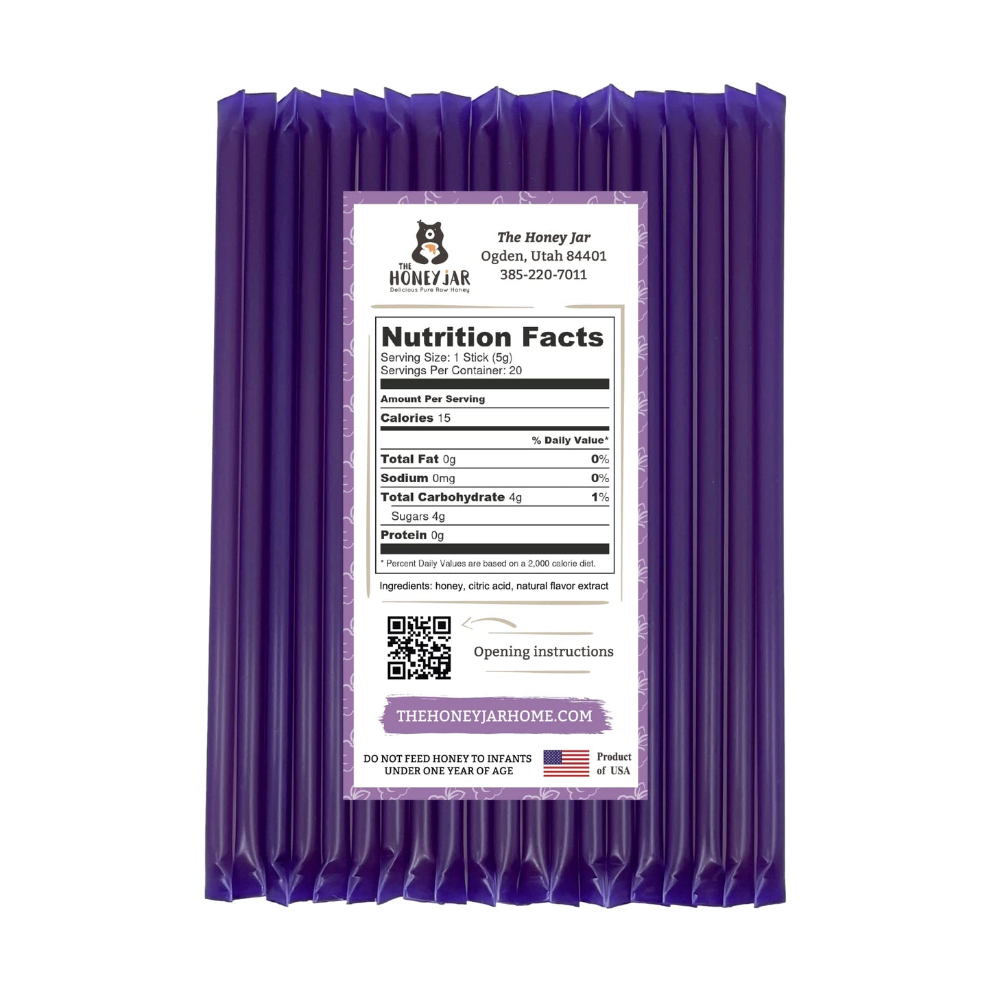 The Honey Jar Blackberry Flavored Raw Honey Sticks - Pure Honey Straws For Tea, Coffee, Or A Healthy Treat - One Teaspoon Of Fla