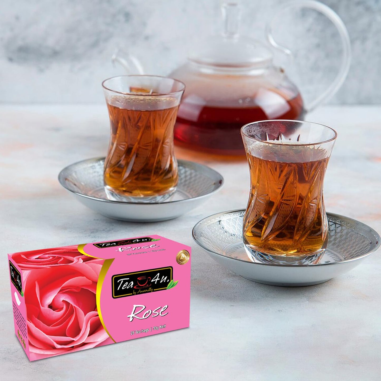 TEA 4U Flavored Black Tea Bags - Original Ceylon Tea (Rose) - 25 Count Pack
