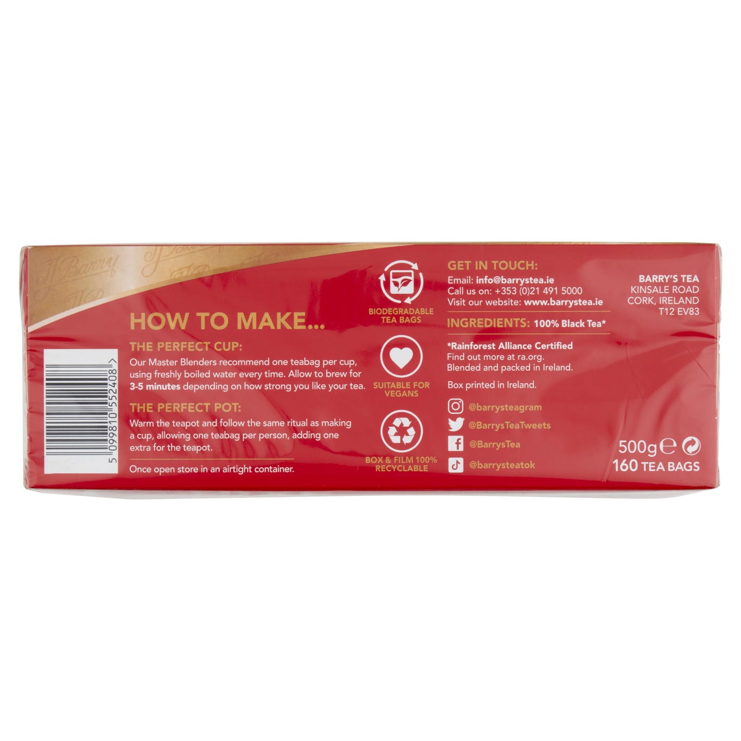 Barry'S Irish Tea Signature Gold Blend, 160 Ct (Pack Of 4)