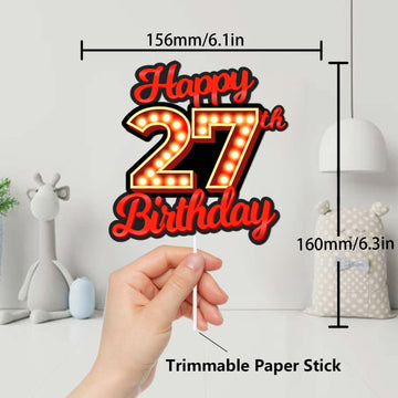 Happy 27Th Birthday Cake Topper Fluorescent Flashing Night Out Hen Movie Nightclub Theme Decor Supplies Woman Man Happy Birthday