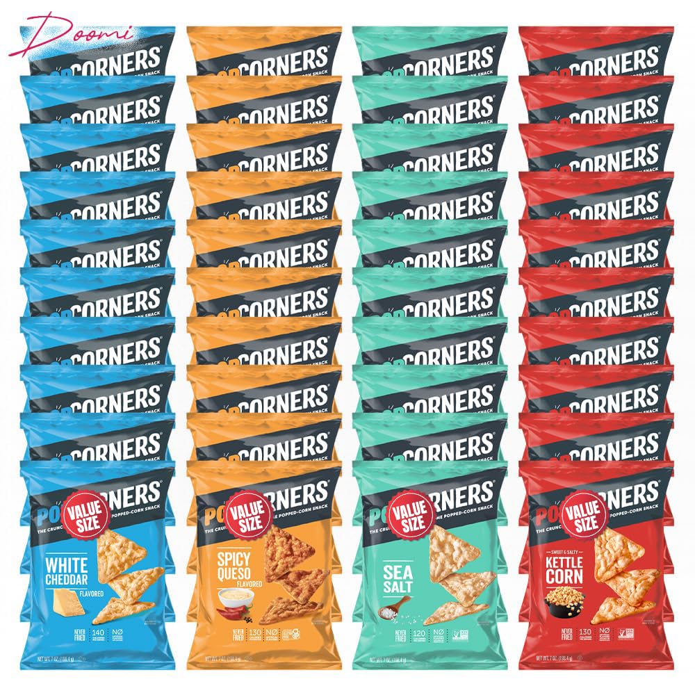 Pop-Cornners Snacks Gluten Free Chips, 5 Flavor Variety Pack 28 Count 1 Oz Bags Packaged By Doomi, Individual Snack Bags In Sea