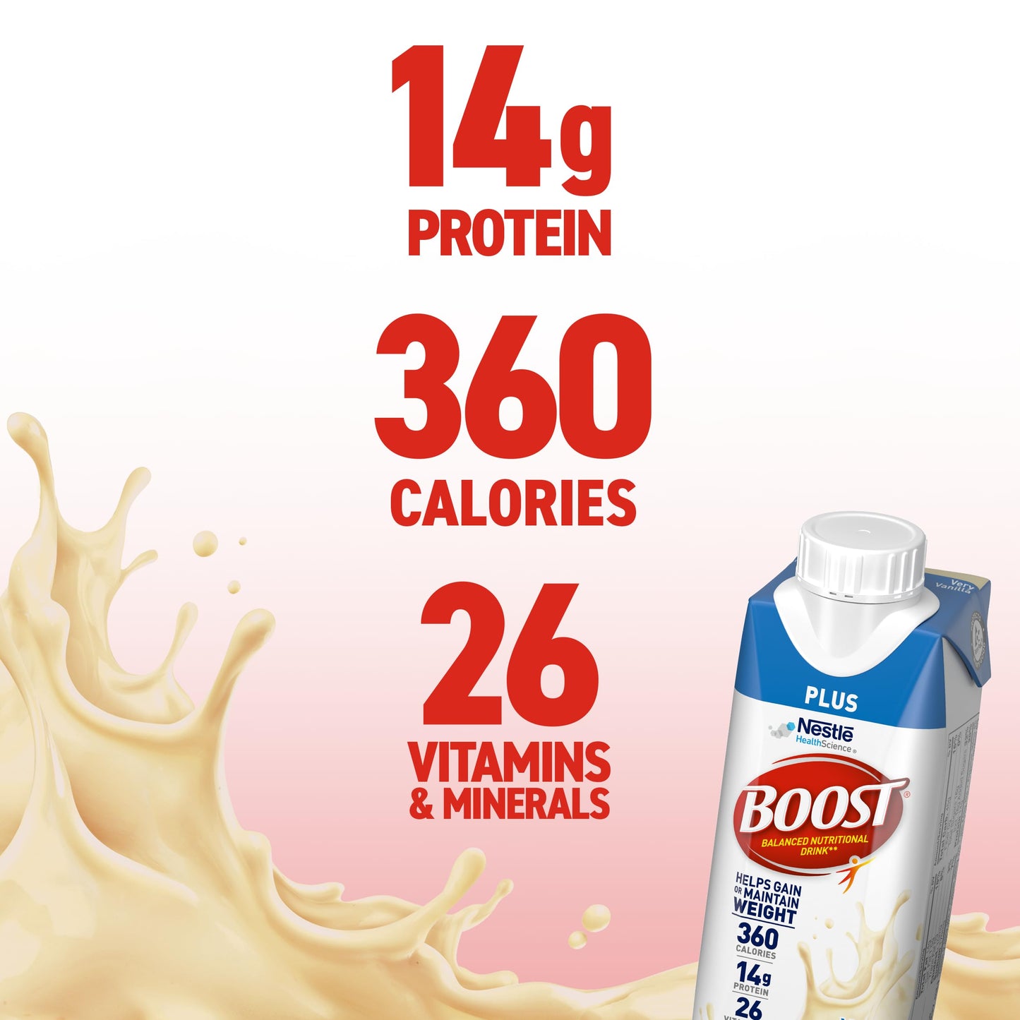 BOOST Plus Ready to Drink Nutritional Drink, Very Vanilla, 8 Fl Oz, Pack of 24