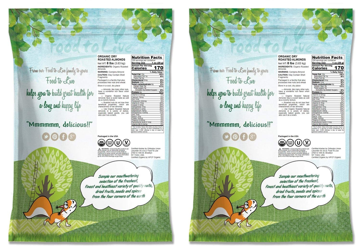 Food To Live Organic Dry Roasted Almonds, 16 Pounds - Non-Gmo, Unsalted, Vegan, Keto, Paleo, Kosher, Bulk, High In Protein, Diet
