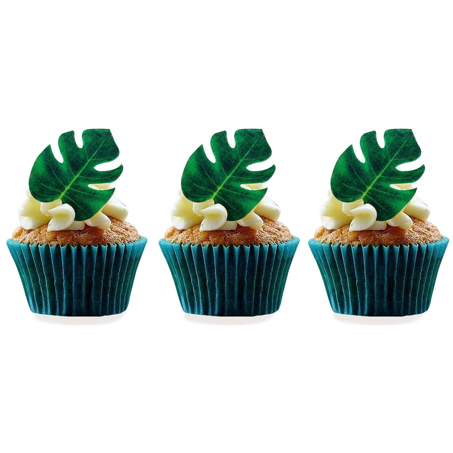 48Pcs Edible Tropical Turtle Leaves Cupcake Toppers, Cghceai Palm Leaves Cake Decoration For Hawaii Theme Jungle Party Cake Topp