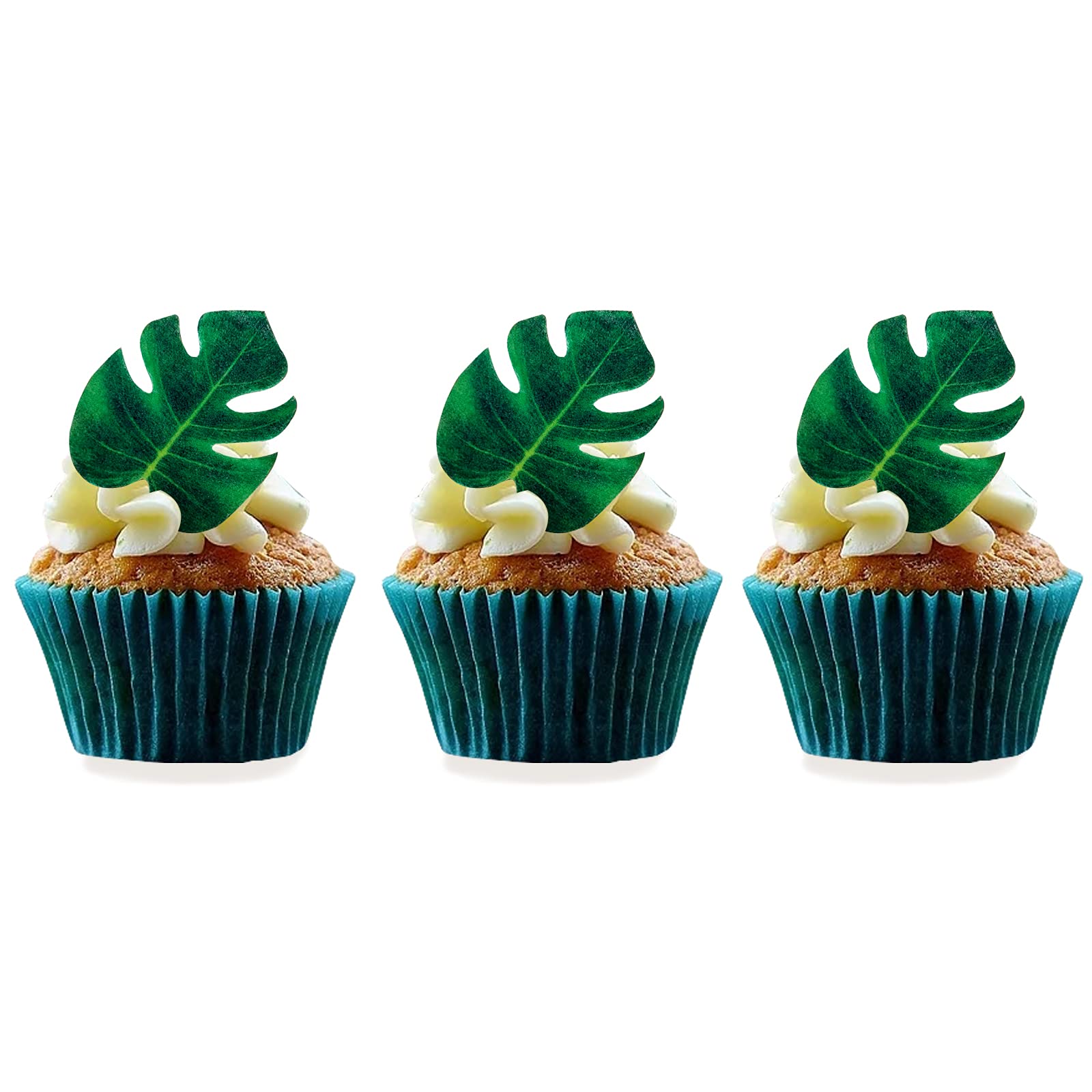 48Pcs Edible Tropical Turtle Leaves Cupcake Toppers, Cghceai Palm Leaves Cake Decoration For Hawaii Theme Jungle Party Cake Topp