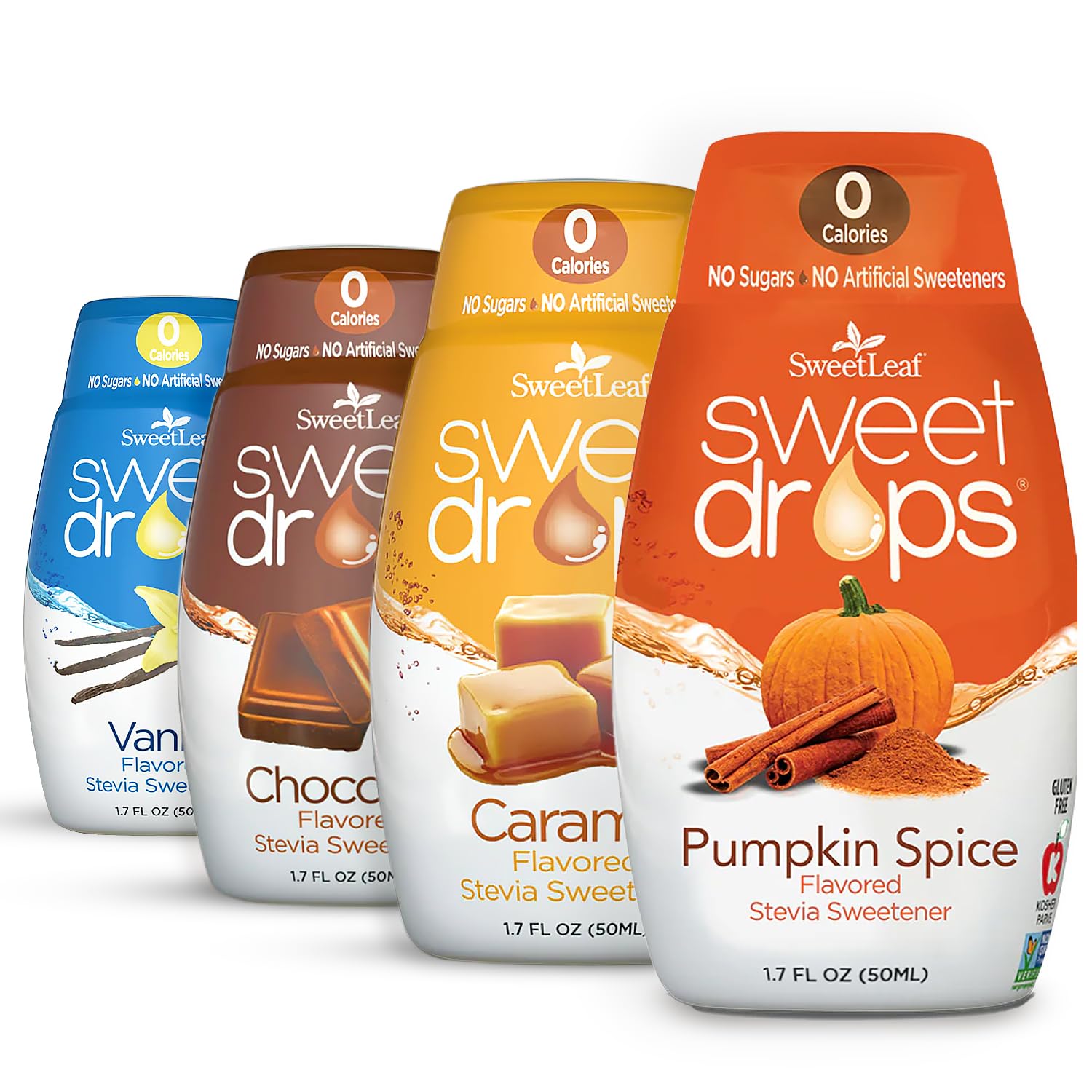 Sweetleaf Sweet Drops - Stevia Liquid Variety Pack, Chocolate, Caramel, Vanilla, Pumpkin Spice, Sugar-Free Coffee Syrup Alternat