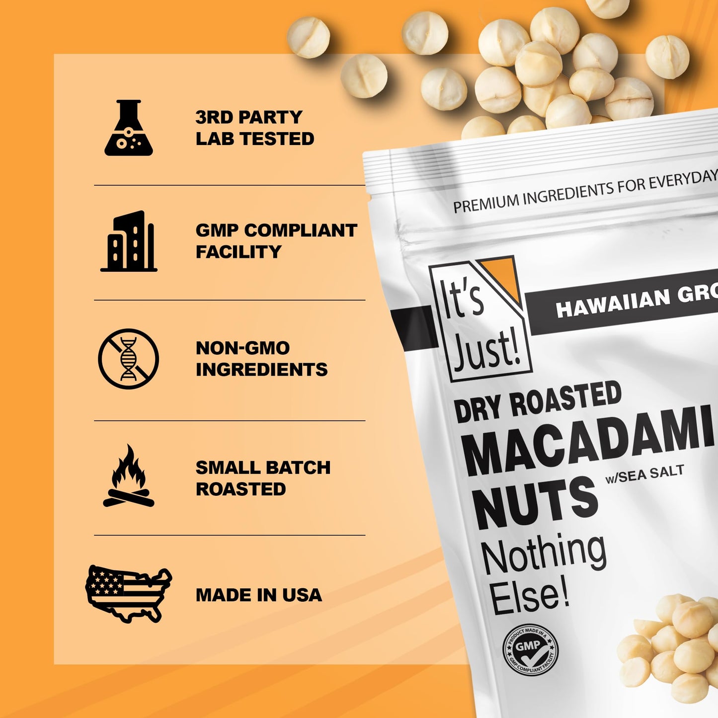It'S Just - Hawaiian Macadamia Nuts, Small Batch Dry Roasted In Usa, Lightly Salted, Keto Friendly, Resealable Bag, (15 Ounce (P