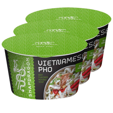 Instant Pho Noodle Bowls Bundle. Includes Three - 2.7 Oz Snapdragon Vietnamese Pho Bowls in Beef Broth Soup! Our Bowls are 15% B