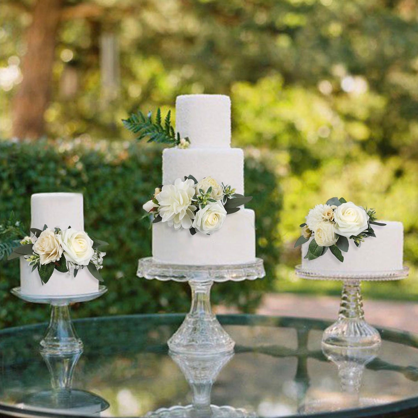 Rinlong 3Pcs Pre-Made Cake Toppers White Flowers Cake Decorations Wedding Cake Decorating Flowers Decor Birthday Baptism Party C