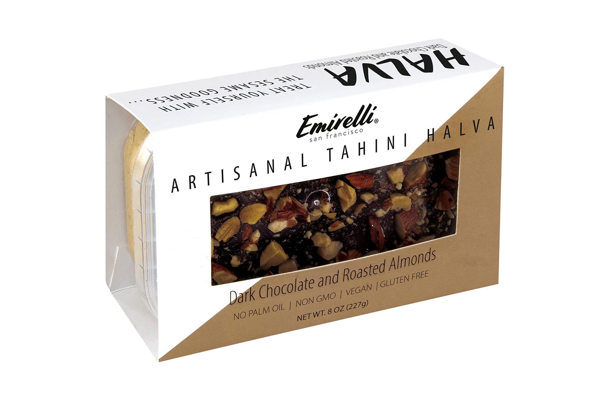 Emirelli Halva Dessert - Vegan Dark Chocolate Roasted Almonds Flavor - 8 Ounce