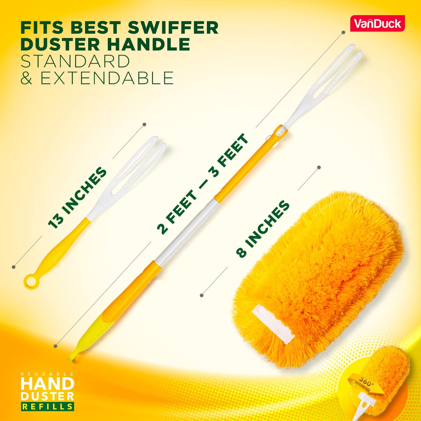 Vanduck Reusable Duster Refills For Swiffer Duster, 360 Heavy Duty Duster Refills, 2-Pack (Handle Is Not Included)