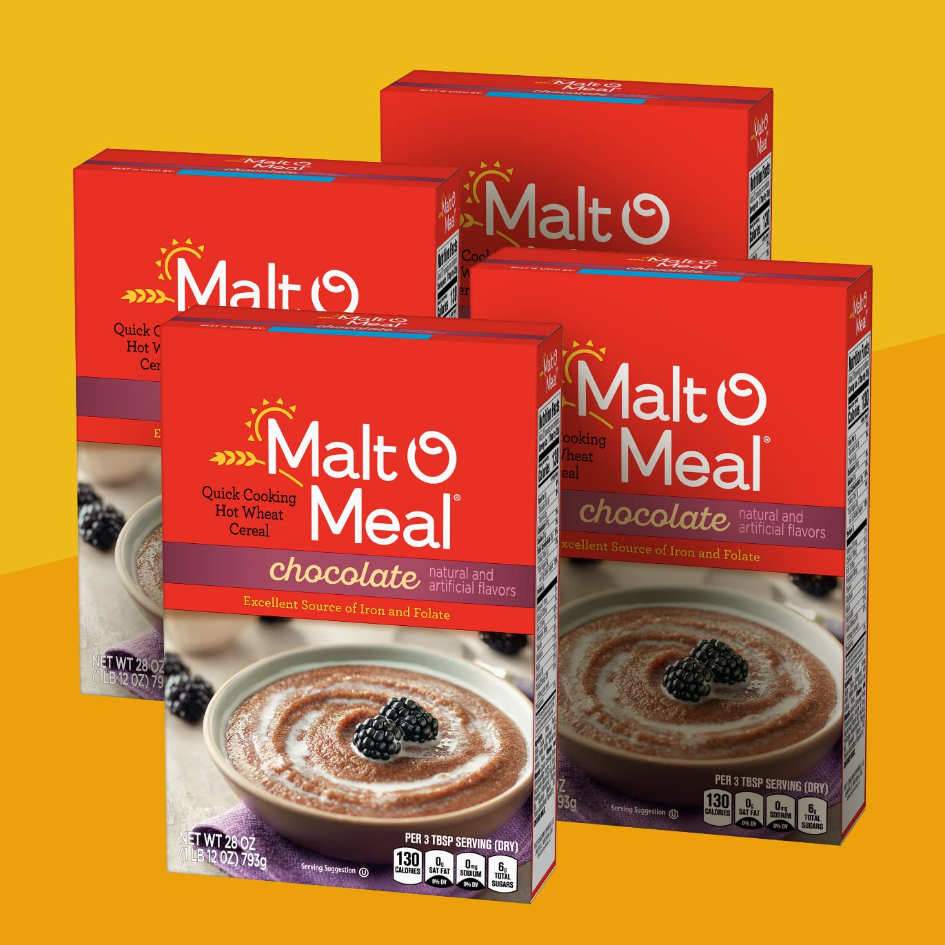 Chocolate Malt-O-Meal, Quick Cooking Hot Breakfast Cereal, 28 Ounce Box (Pack of 4)
