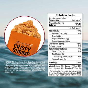 Arawoom - Real Crispy Shrimp Cheek Snack - 100% Real Black Tiger Shrimp - 2 Ounce (Pack Of 1) - Cajun Flavor - Crunchy Treat For