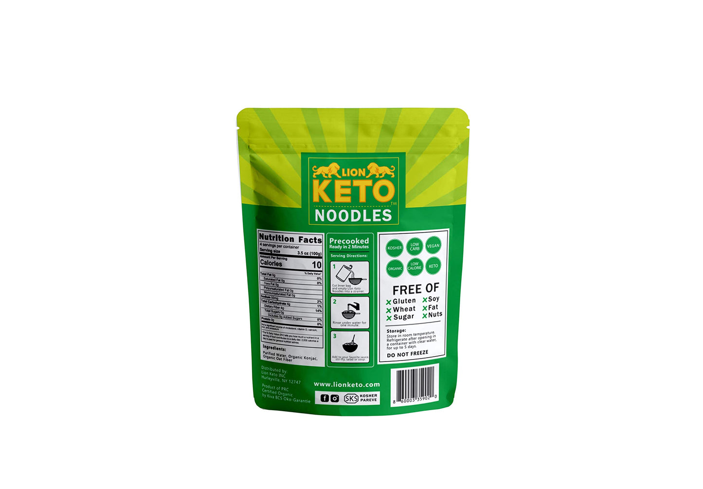 Lion Keto Noodles - 3 Pack | Angel Hair | Low Carb Pasta | Organic Pre-Cooked Zero Carb Pasta Noodles Are Low Calorie, Gluten-Fr