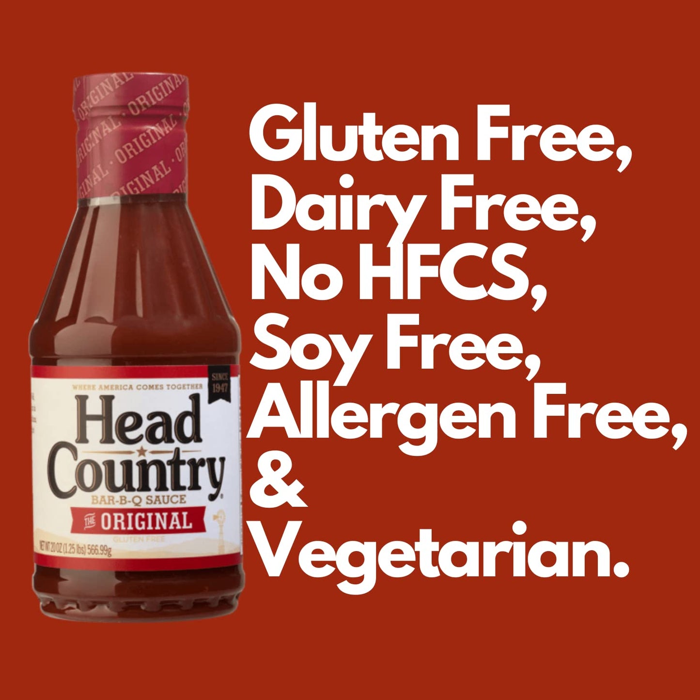 Head Country Bar-B-Q Sauce, Original - 80 Ounce | Soy Free, Gluten Free, No Preservatives - Perfect for Chicken, Pork, Ribs & Burgers