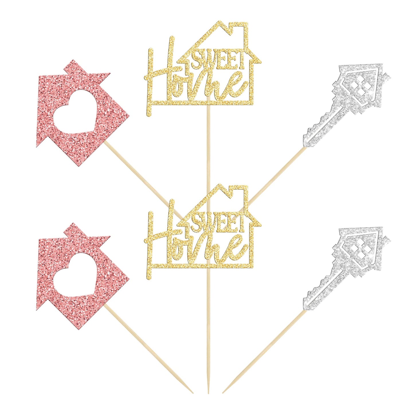 Gyufise 24 Pack Sweet Home Cupcake Toppers Glitter Key Housewarming Cupcake Picks For Welcome New Home Theme Party Cake Decorati