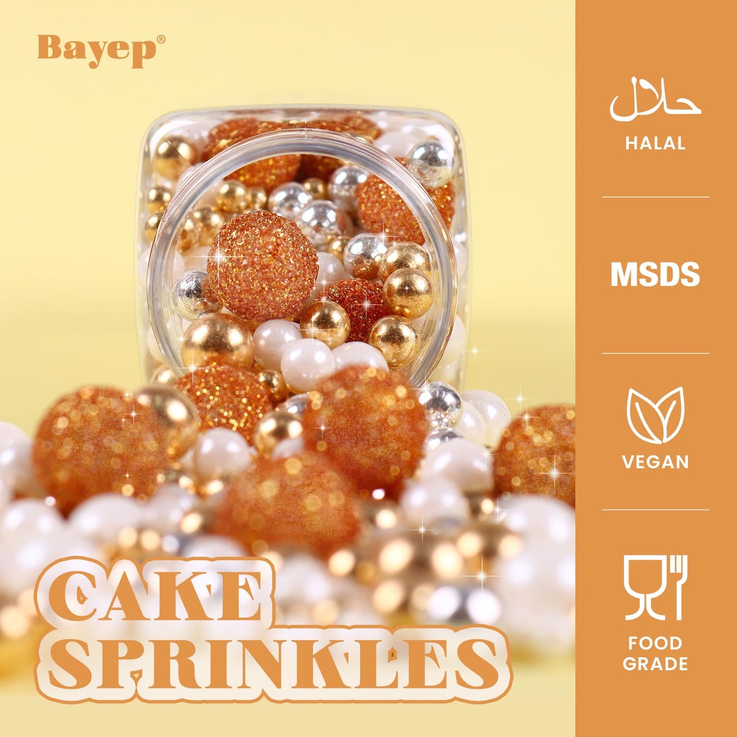 Gold Sprinkles For Cake Decorating 4.23Ounce - Sparkle Pearl Sprinkles For Cupcake Toppers, Ice Cream, Candy, Cookie Decorations