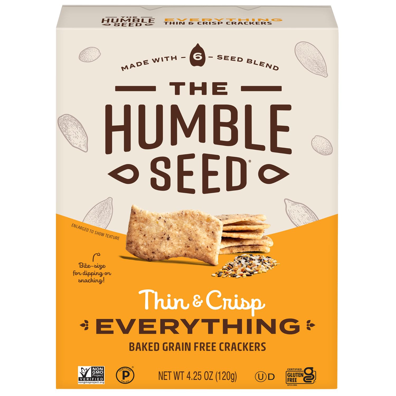 The Humble Seed Grain Free Crackers, Everything, Plant-Based, Kosher, Paleo Friendly, Gluten Free & Non-GMO, 4.25 Ounce (Pack of
