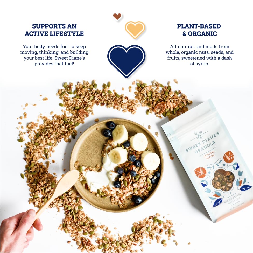 Sweet Dianes Granola - Standard Size (12 oz): Organic, Low-Sugar, High-Fiber, Gluten-Free, Vegan, Delicious Breakfast and Snack