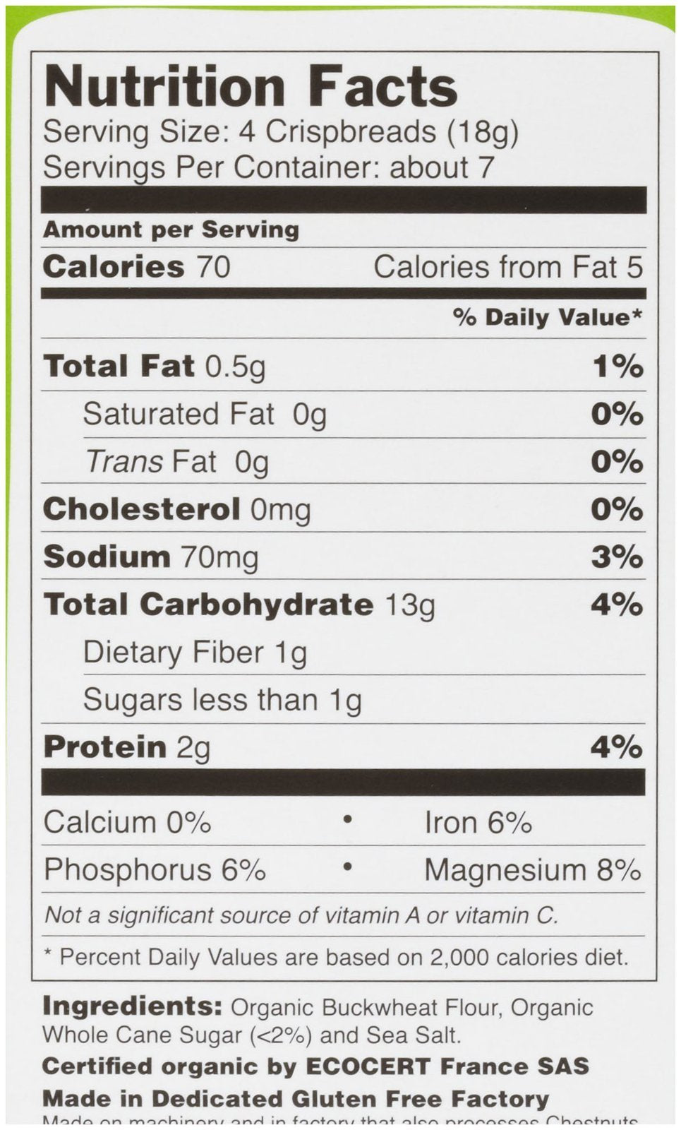 Le Pain des Fleurs Organic Buckwheat Crispbread, Pack of 6, 4.4 Ounces