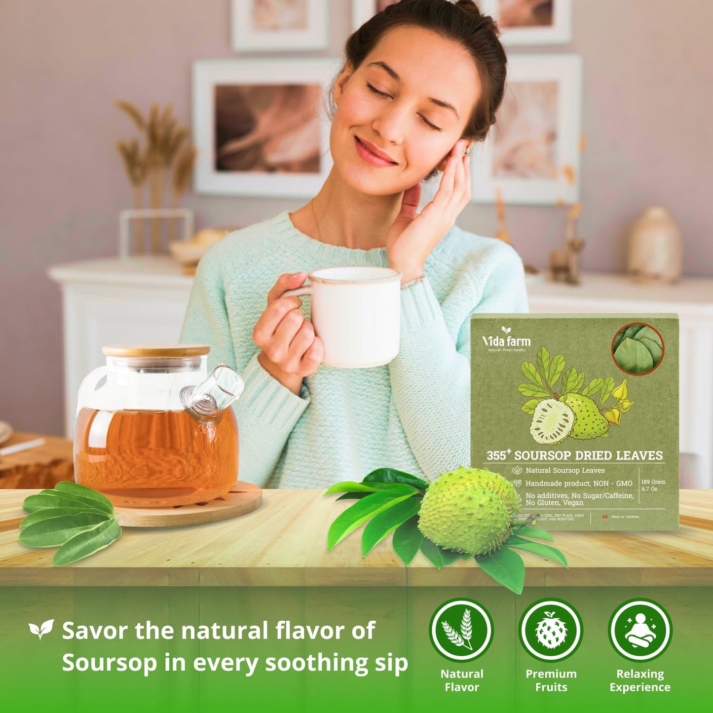 VIDA FARM Dried Soursop Tea Leaves, Natural Graviola Herbal Tea, 355 Leaves, Dark Yellow