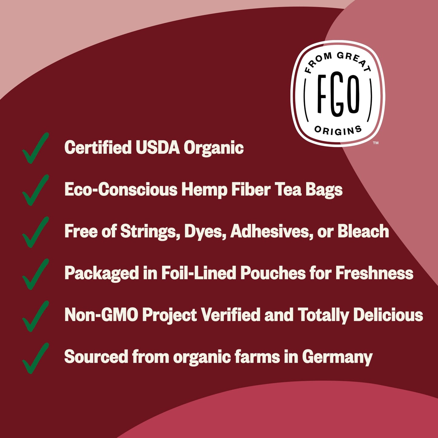 FGO Organic Red Raspberry Leaf Herbal Tea Bags, Caffeine Free, 40 Count, Eco-Conscious Packaging