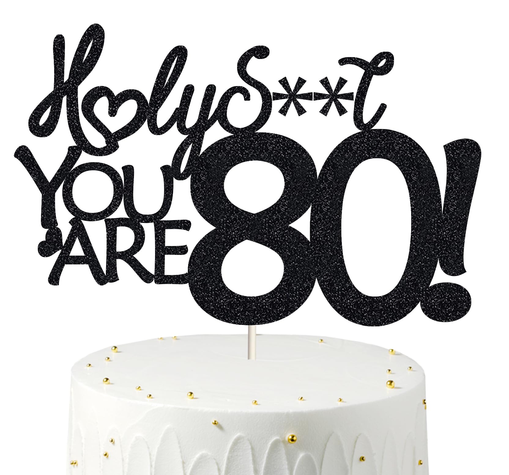80 Cake Toppers, 80 Birthday Cake Toppers-Black Glitter, Funny 80th Cake Topper for Men For Women, 80th birthday decorations,80t