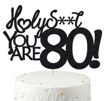 80 Cake Toppers, 80 Birthday Cake Toppers-Black Glitter, Funny 80th Cake Topper for Men For Women, 80th birthday decorations,80t