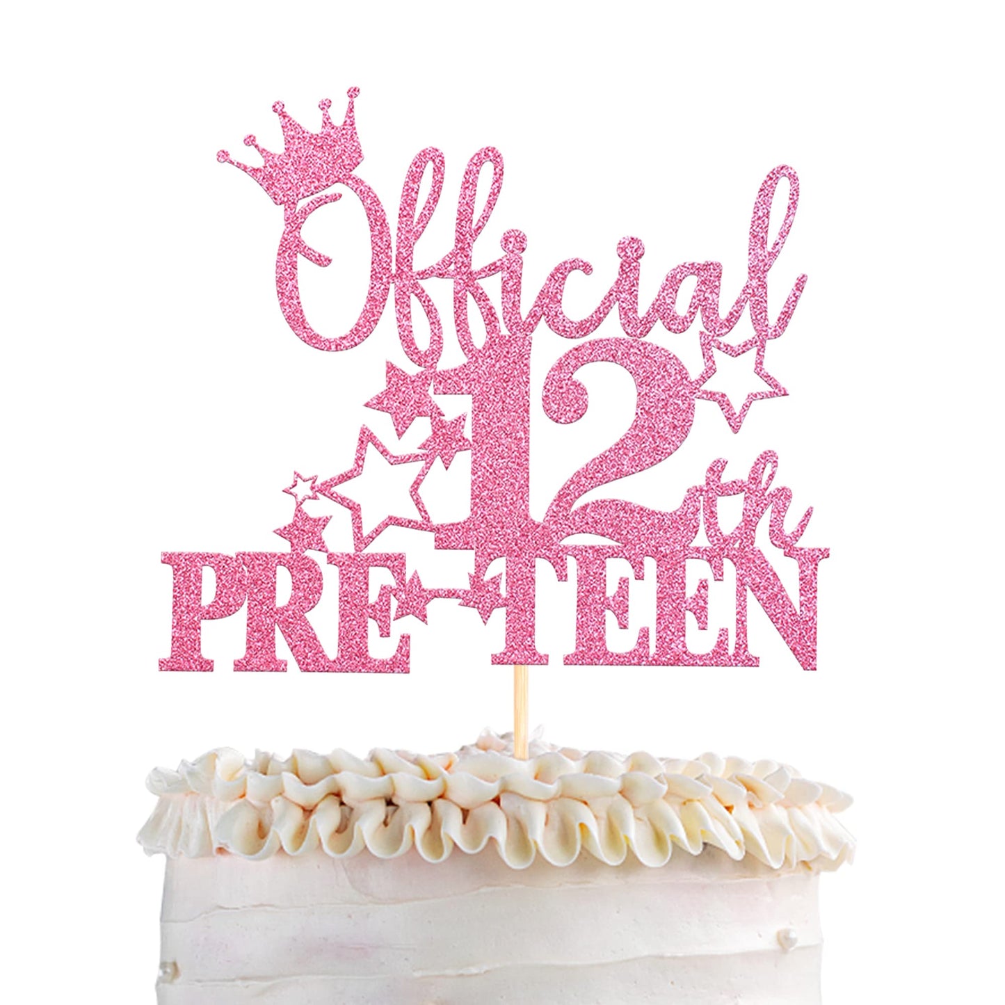 YCTHUNFISH 12th Birthday Cake Topper - Glitter Bamboo Decoration - Pink