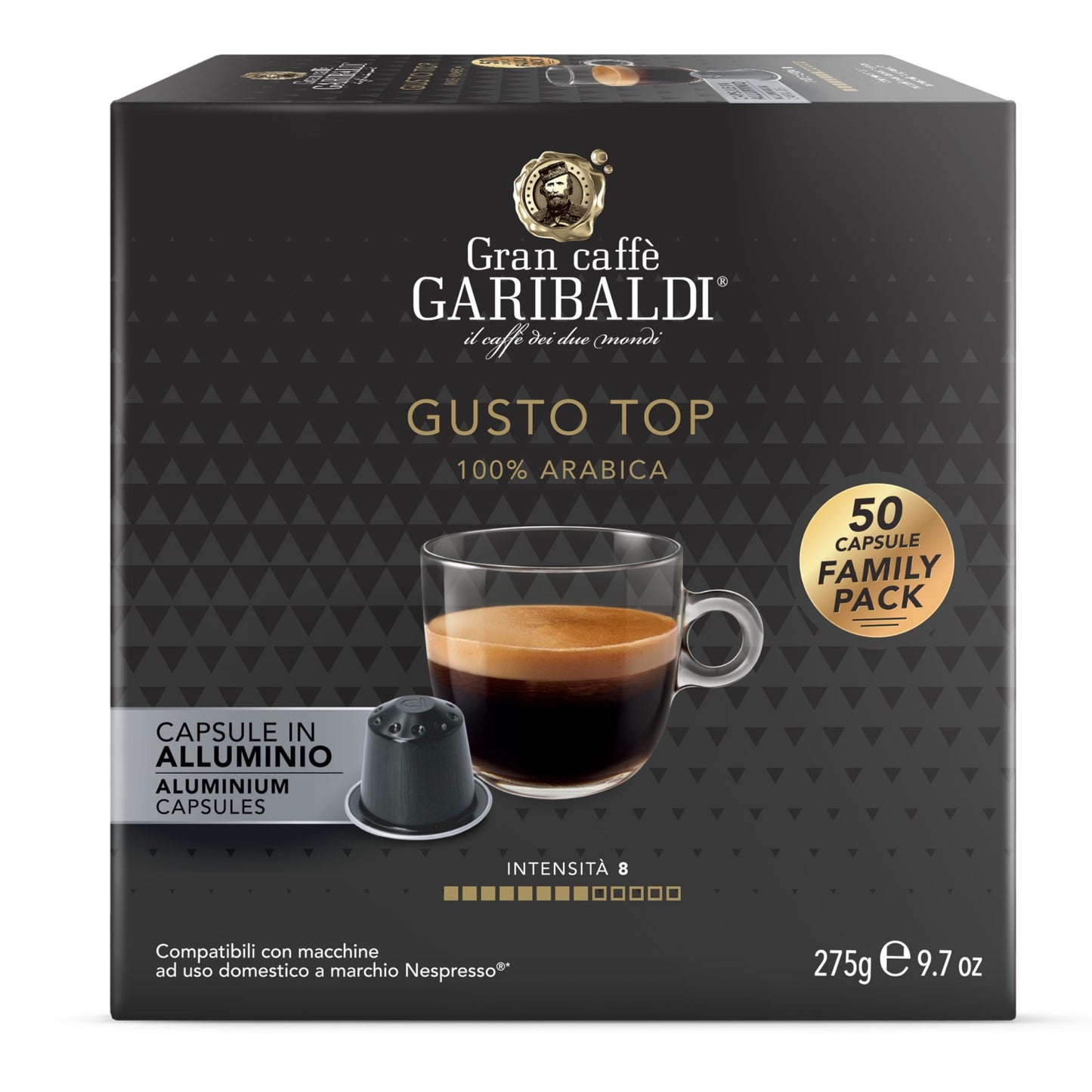 Caffè Garibaldi Espresso Pods, 100% Arabica Blend, Cocoa Aroma, Compatible with Nespresso Original Line, Pack of 50