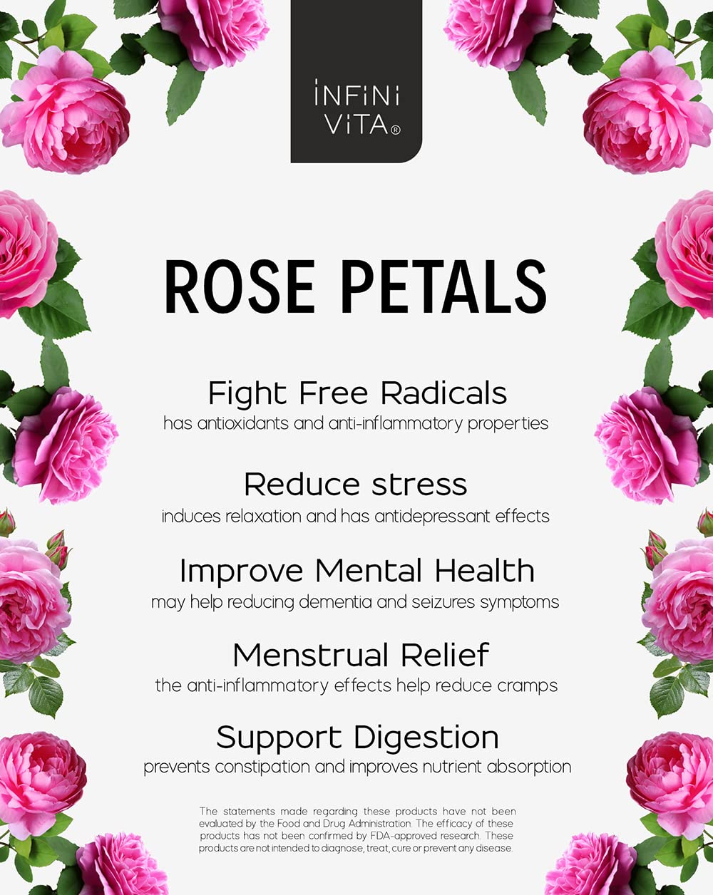 Infini Vita Dried Rose Petals 14G (0.5Oz) - Edible Red Rose Tea - Dried Flowers For Cake Decorating, Drinks, Candle, And Soap Ma