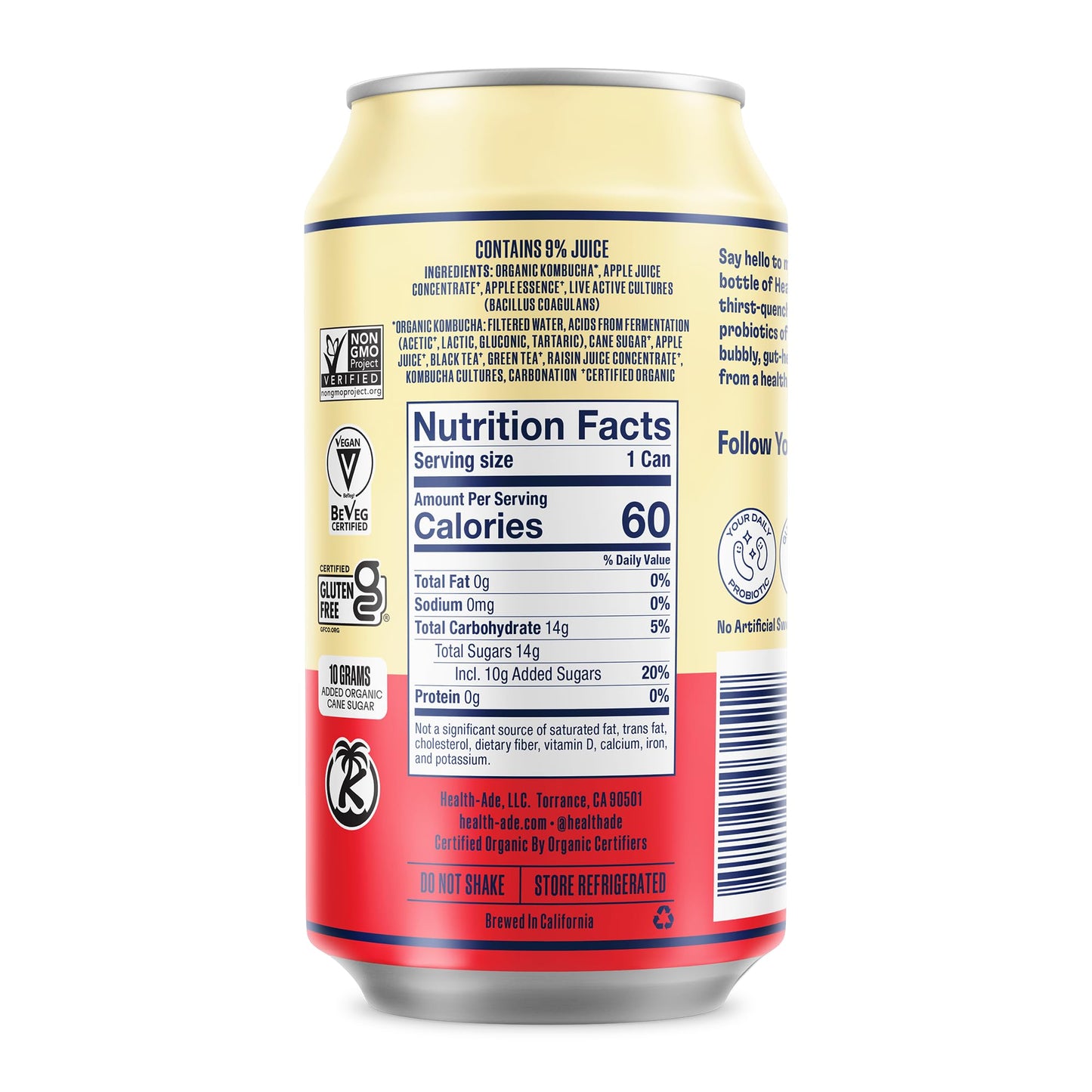 Health-Ade Pink Lady Apple Kombucha, Organic Drink, 12-Pack (11.5 Fl Oz Cans) - Fermented Tea With Probiotics, Non-Gmo, Vegan, G