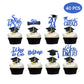 Graduation Cupcake Toppers 2024 Blue, Glitter Class Of 2024 Cupcake Toppers Supplies, Class Of 2024 Congrats Grad Cap Diploma Cu