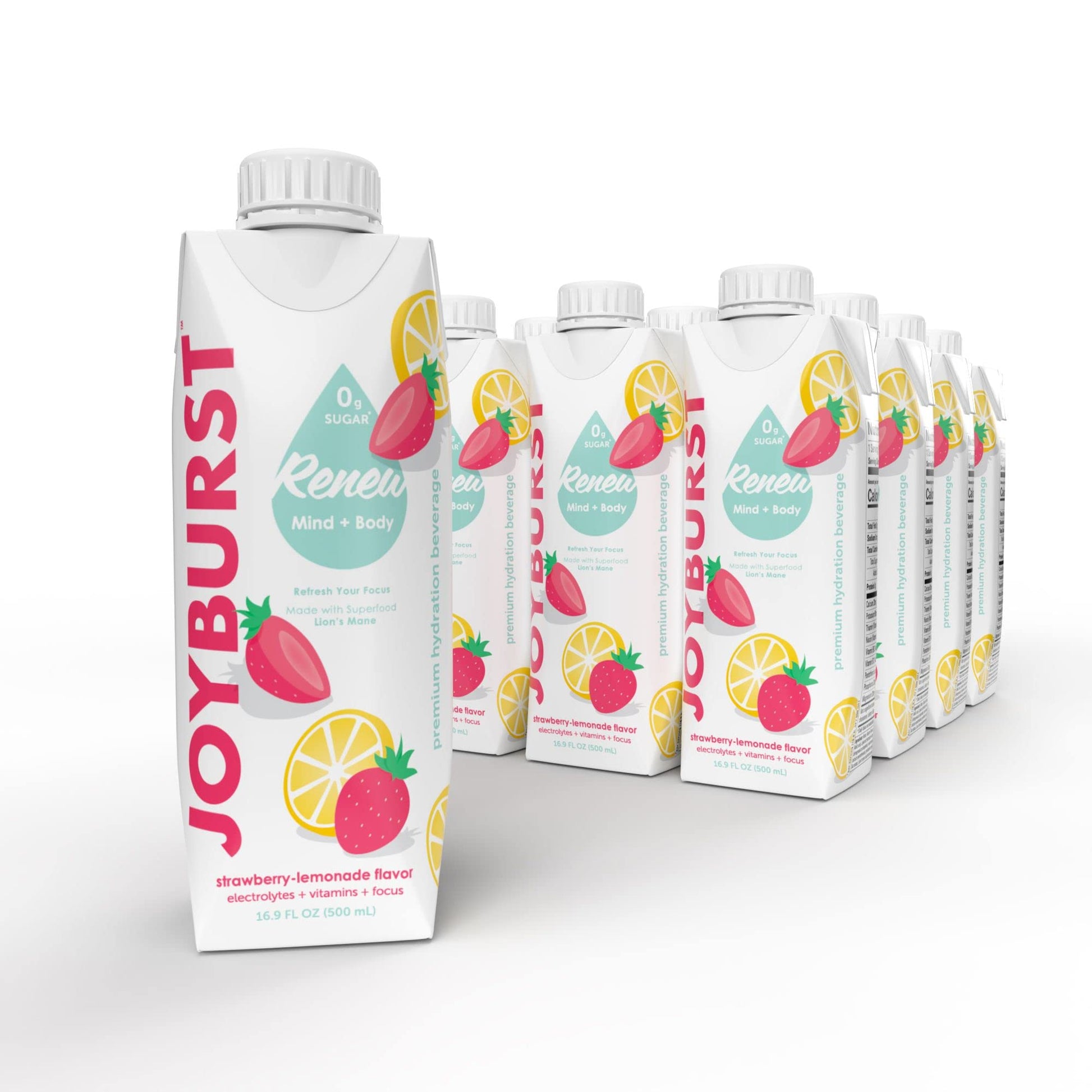 JOYBURST Sugar Free Electrolyte Water, Zero Calorie Hydration Drink, Strawberry-Lemonade, 12 Pack, Eco-friendly Tetra Pak
