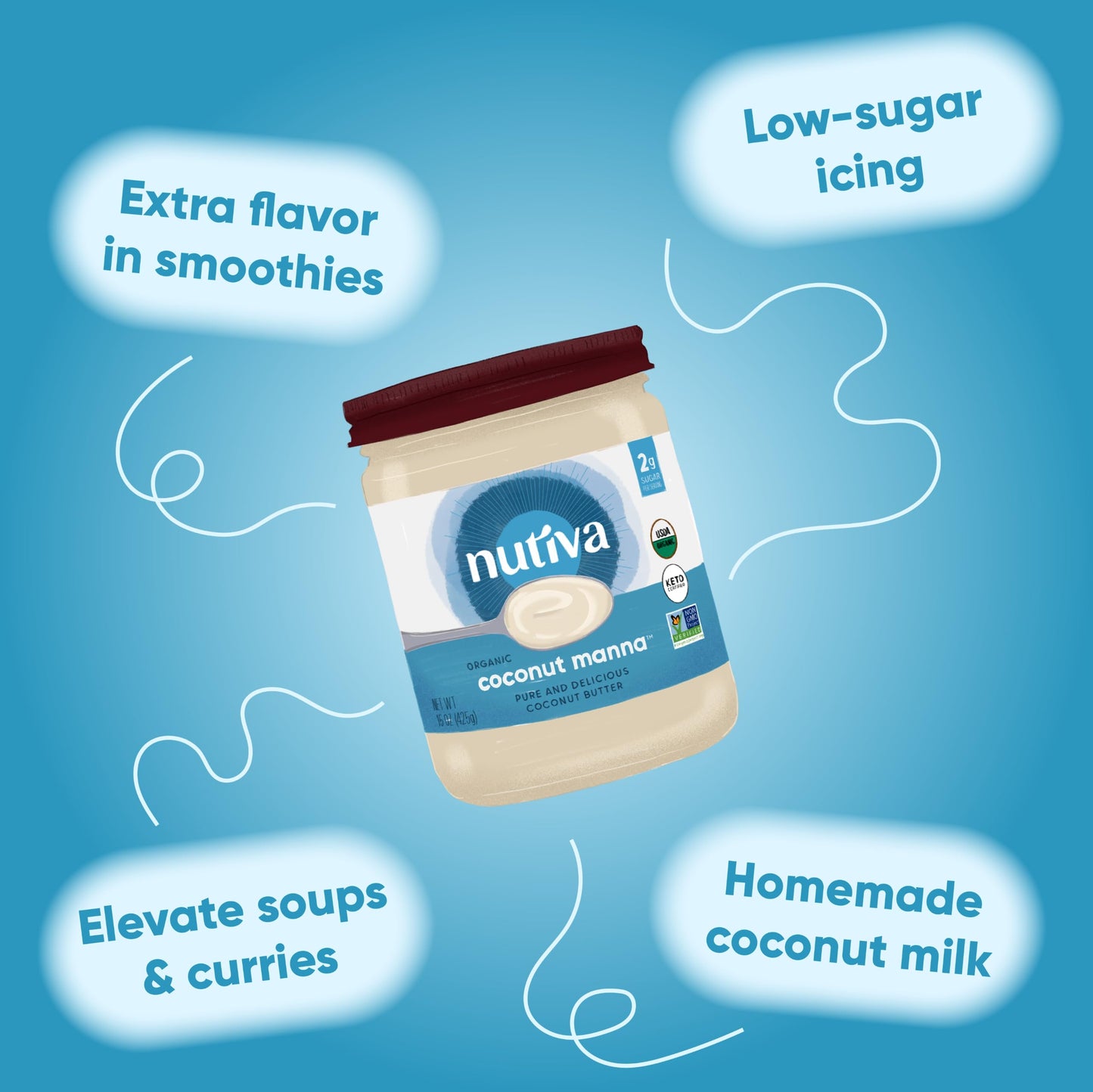 Nutiva Organic Coconut Manna Pur  ed Coconut Butter, 15 Oz (Pack of 2), USDA Organic, Non-GMO, Whole 30 Approved, Vegan, Gluten-