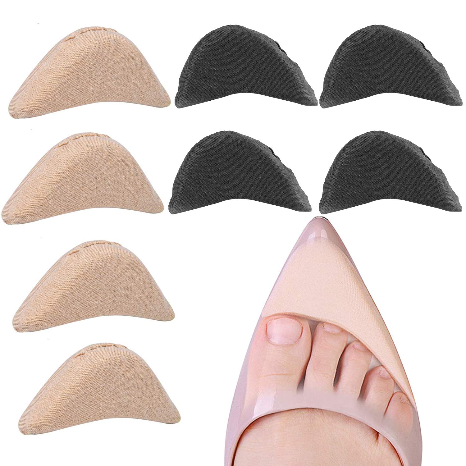 Toe Inserts For Shoes Too Big, 4 Pairs Shoe Inserts For Women Men, Foam Toe Filler, Shoe Fitters, Black And Beige