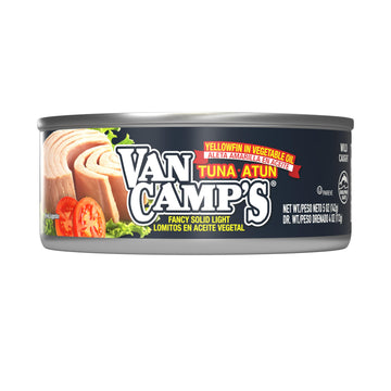 Van Camp'S Seafood Solid Light Yellowfin Tuna In Vegetable Oil, 5 Oz. Can (Pack Of 48), Wild Caught Canned Tuna