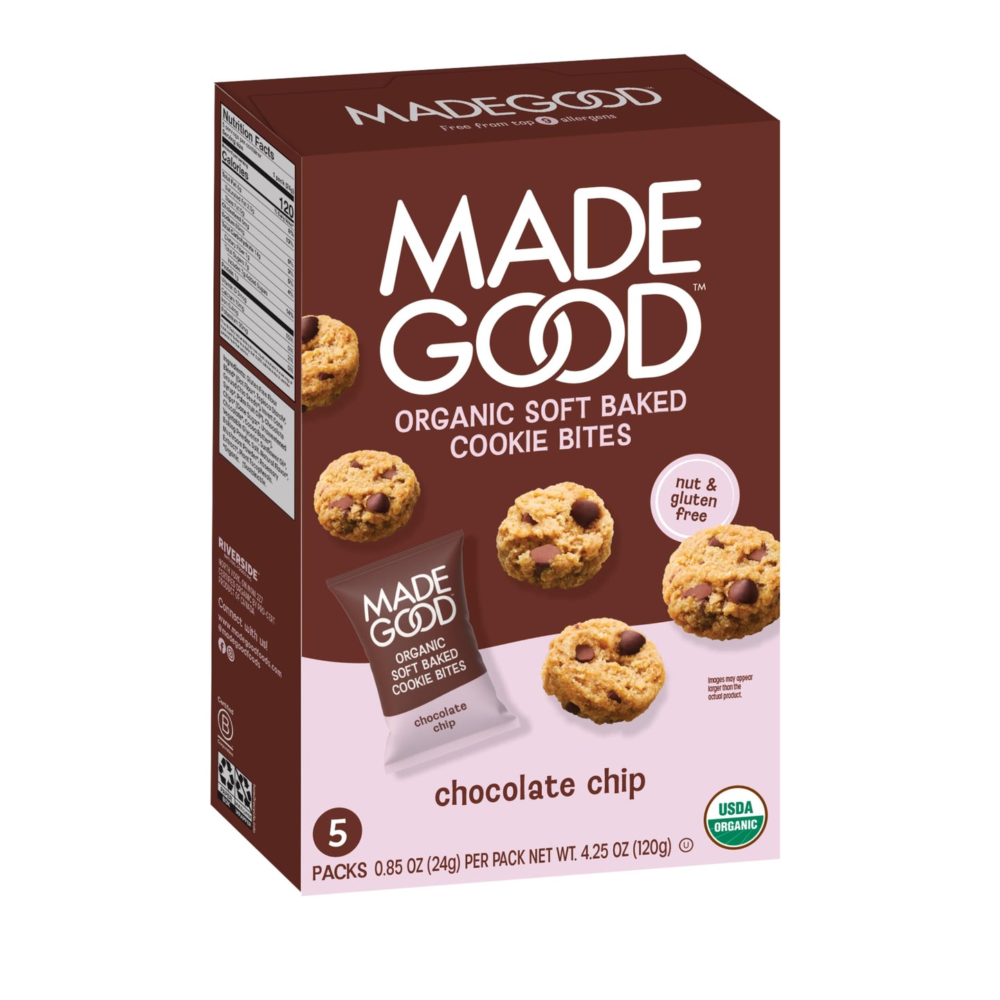 MadeGood Chocolate Chip Soft Baked Cookies, Organic Snacks, 0.85oz Each