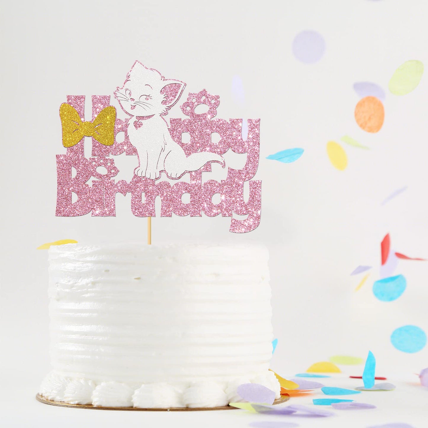 Monmon & Craft Happy Birthday Cat Cake Topper/Girl Kitty Birthday Cake Decor/Baby Shower/Meow Pet Cat 1St Birthday Party Decorat