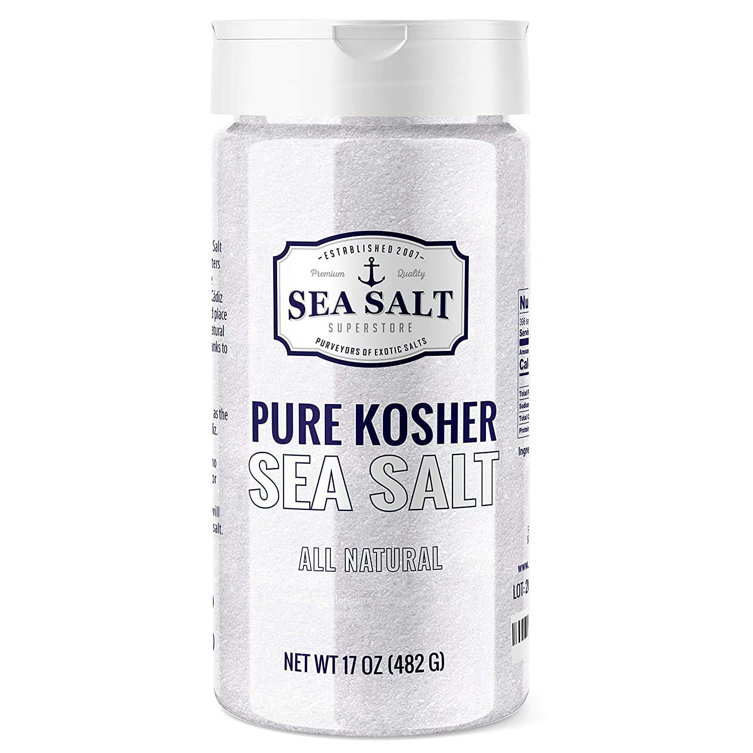 Sea Salt Superstore Kosher Sea Salt, Coarse Grain, Non-Iodized, Gluten Free, 16 Ounce Shaker