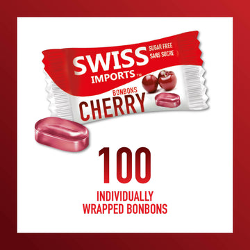 Swiss Imports Sugar Free Bonbons Hard Candy Drops, Cherry, 100 Individually Wrapped Pieces, 250G/8.8Oz