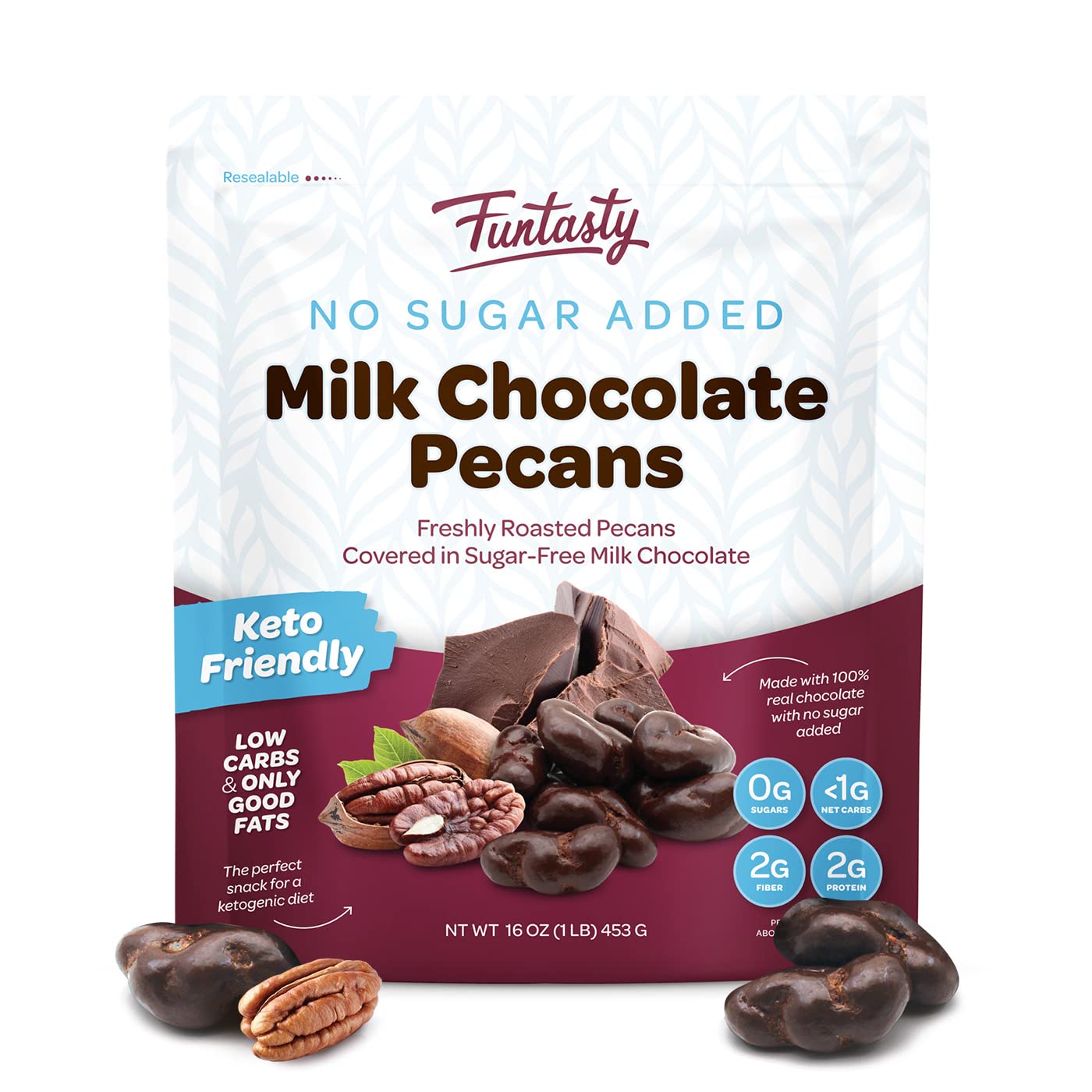 Sugar Free Milk Chocolate Covered Pecans, 1-Pound Pack