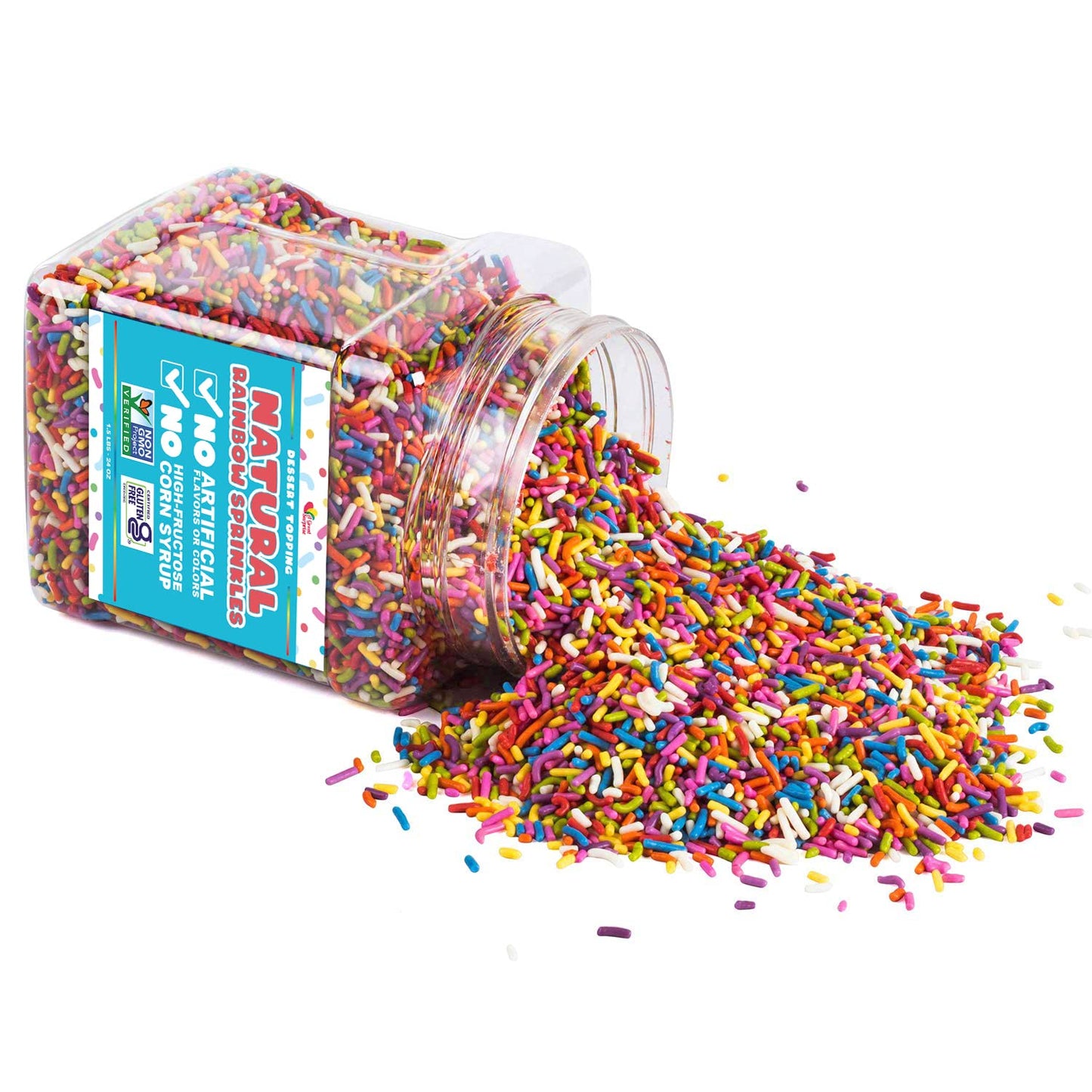 Dye Free Sprinkles - Natural Rainbow Sprinkle - No Artificial Dyes - Kid Friendly - 100% Natural, Gluten Free, Vegan, Lactose Free, Bulk - 1.5 Pounds