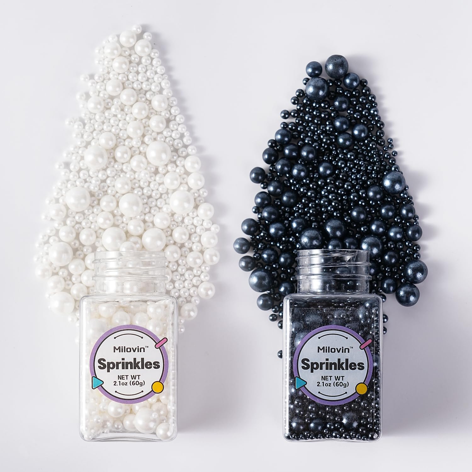 Edible Black and White Sprinkles, White Pearl Sprinkles, Black Sugar Pearls, Edible Pearls for Cake Decorating, Cupcakes, Ice Cr