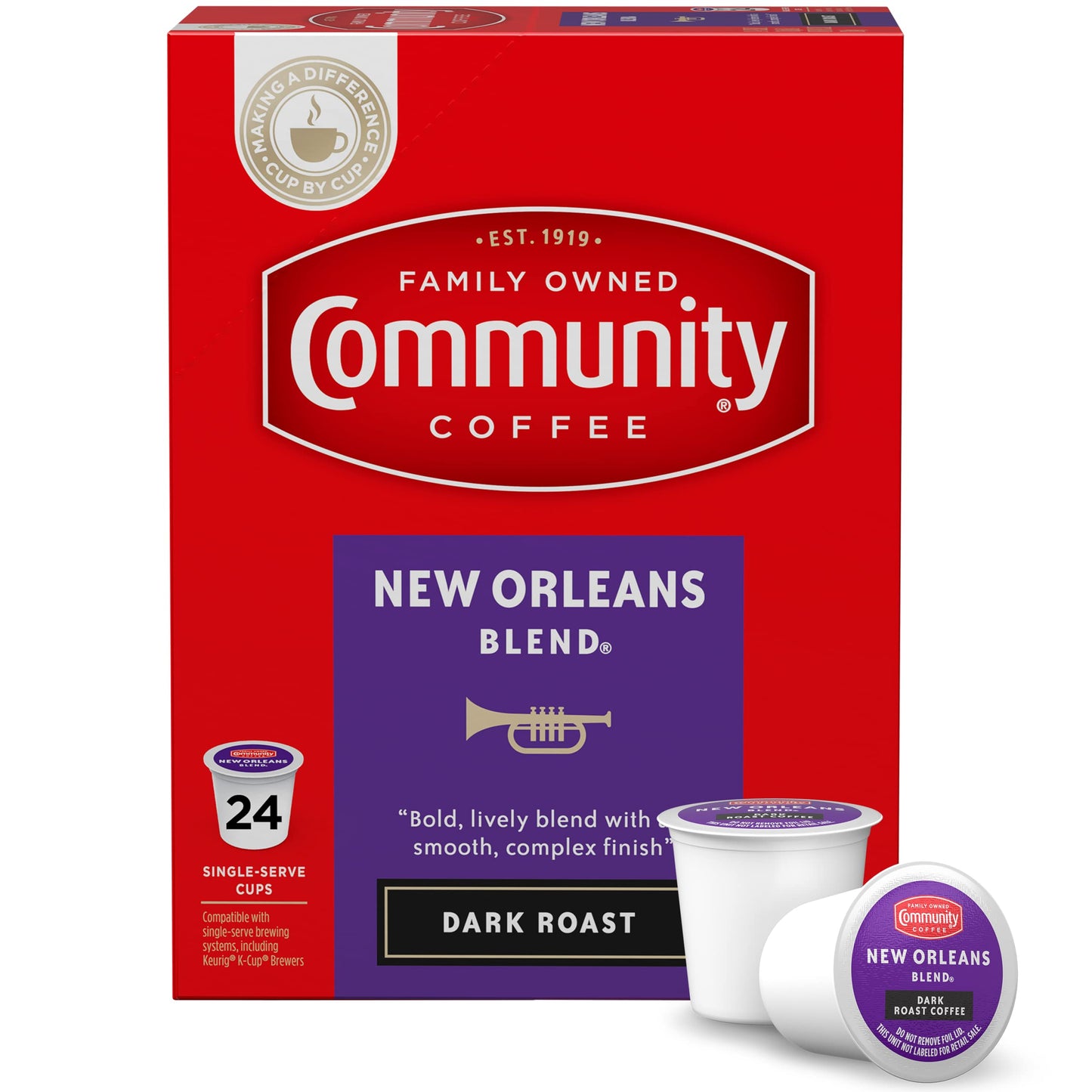 Community Coffee New Orleans Blend Coffee Pods, Special Dark Roast, Compatible with Keurig 2.0, 24 Count (Pack of 1)